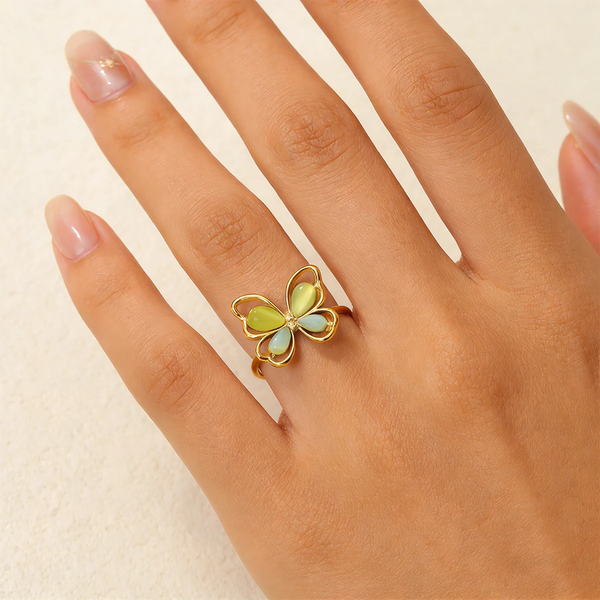 Opal-Schmetterlingsringe für Damen, wasserdichter Edelstahlring, Trend 2026, Modeschmuck, kostenloser Versand, Großhandelsartikel