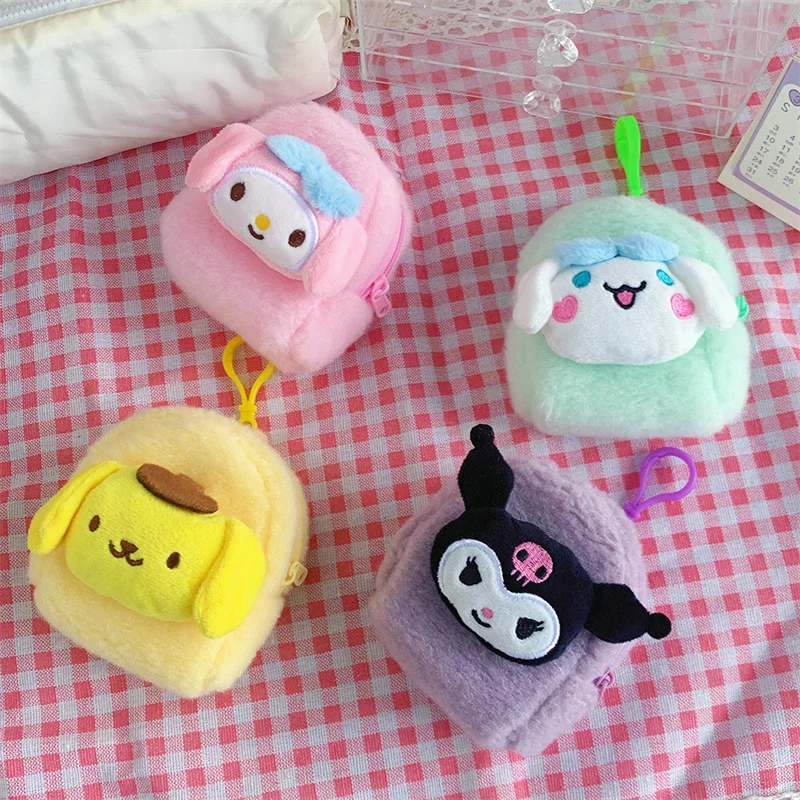 Porte-monnaie Kawaii Hello Kitty, portefeuille en peluche, sac pour écouteurs, sac de rangement à fermeture éclair, jouets en peluche Sanurgente, mignon Kuromi Mymelody Cinnamoroll