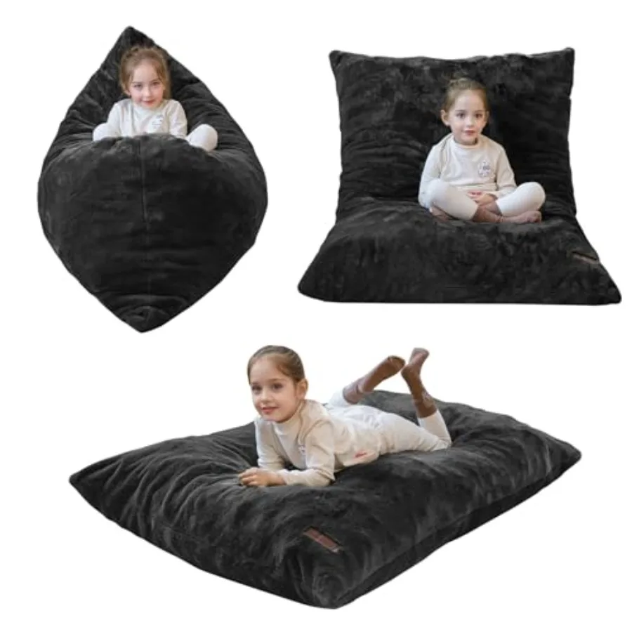 

3 in 1 Bean Bag Chair Bed Child Floor Sofa for Gaming Reading Faux Fur Floor Mattress with High-Density Foam Filling for Living