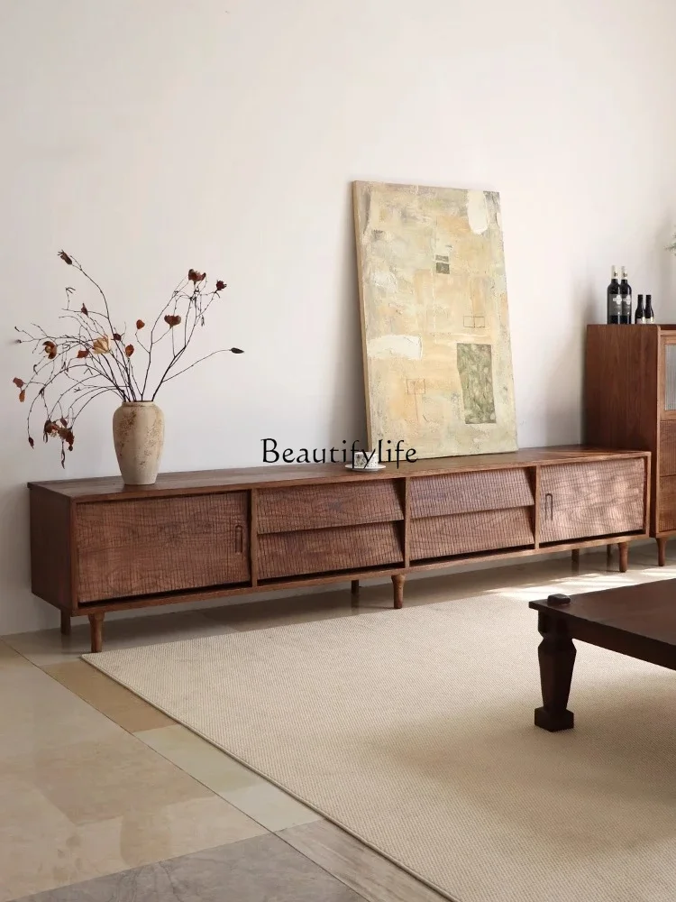 

yj32 Vintage Style Solid Wood TV Cabinet Retro Living Room Wabi-Sabi Style TV Stand