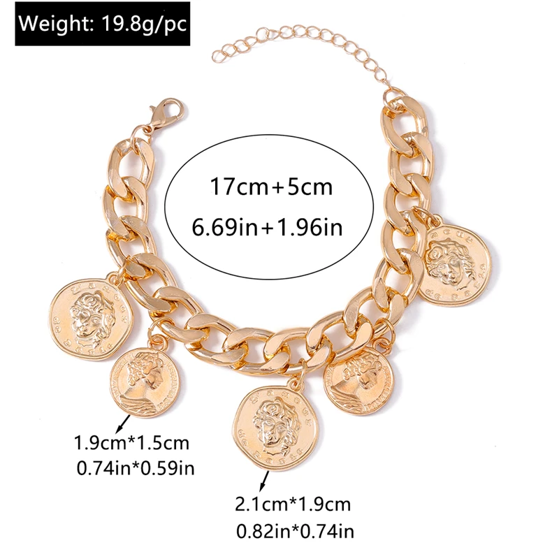 Punk Runde Münze Anhänger Armband für Frauen Männer Gold Farbe Zink-legierung Armband Mädchen Party Festival Geschenke DIY Schmuck Decora – Detail 1