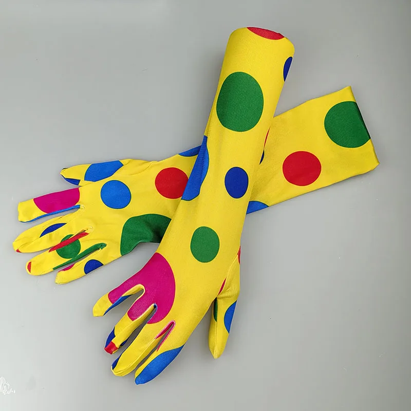 Fotografia 3: Luvas Longas de Palhaço com Estampa de Bolinhas para Decoração de Halloween, Maquiagem, Festa, Performance de Dança e Role Playing Feminino