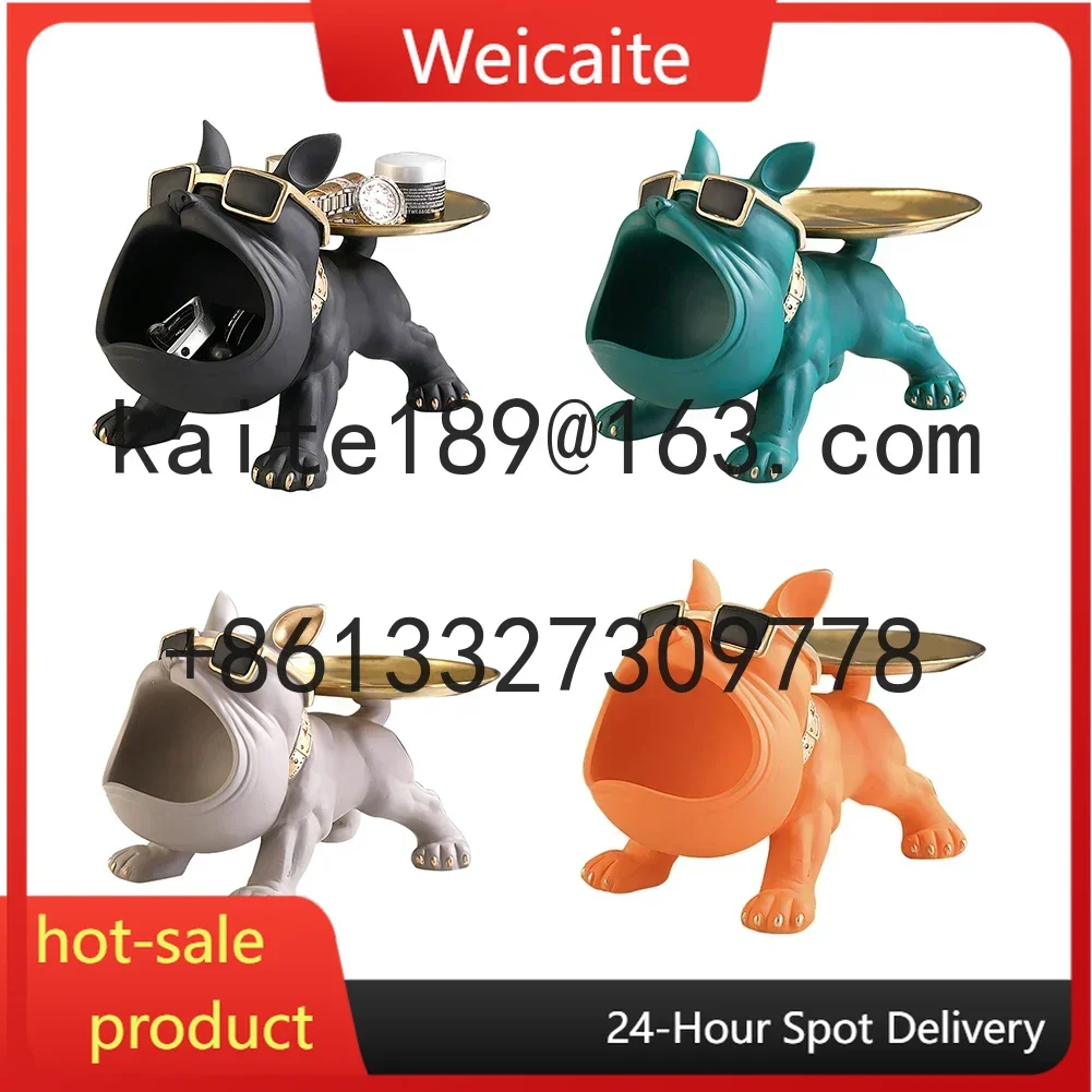 

LK-MXMD-001 Cool Bulldog Butler Decoration with Tray Big Mouth Dog Statue Storage Box Animal Resin Sculpture Desktop Home Gift