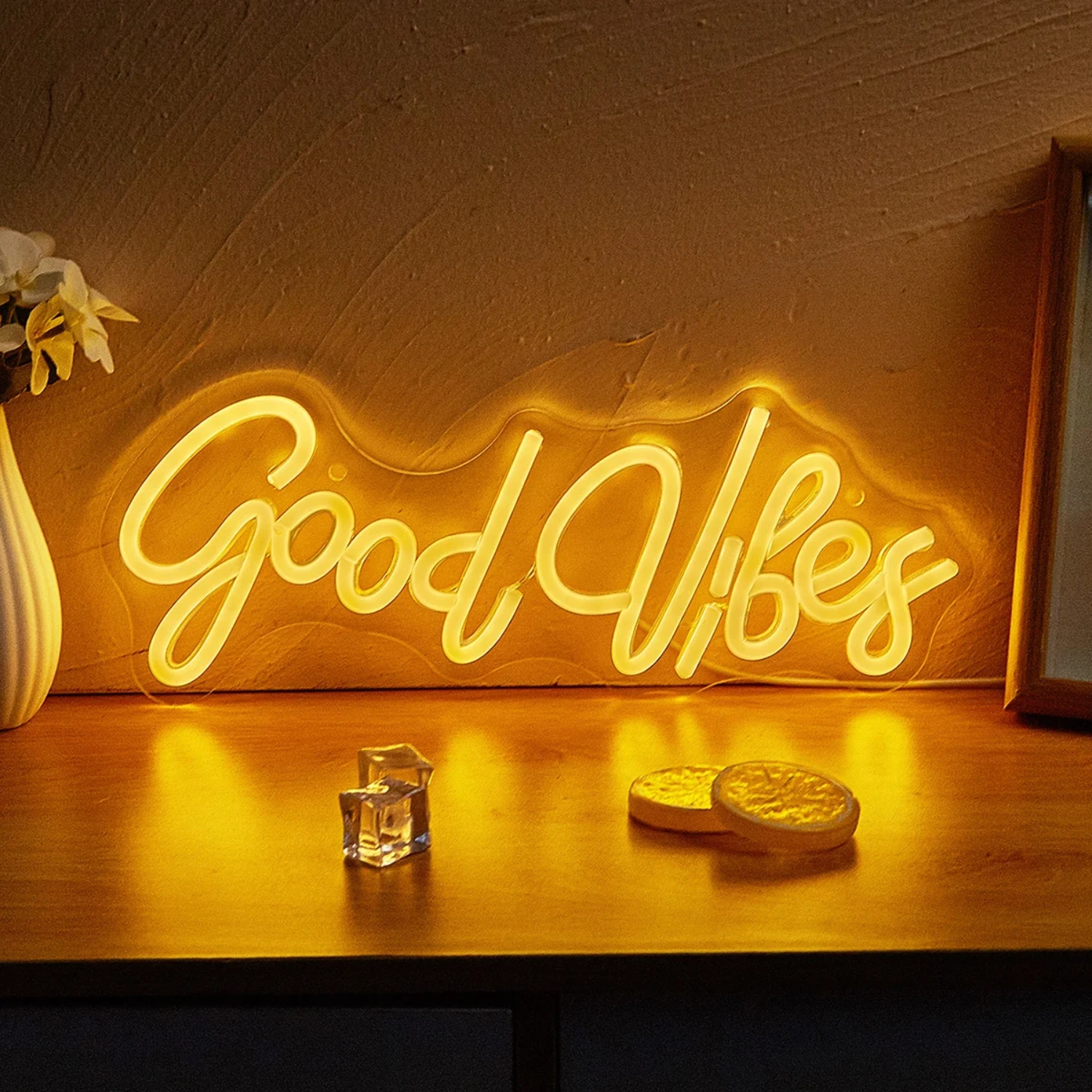 Chi-buy LED Neon Goodvibes USB Powered Neon Signs Night Light 3D Wall Art & Game Room Bedroom Living Room Decor Lamp Signs