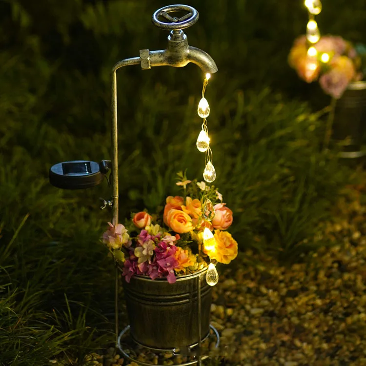 Solar Powered Showerhead, Water Kettle, Faucet, Water Droplet Flowerpot, Lawn Light, Courtyard Outdoor Garden Light