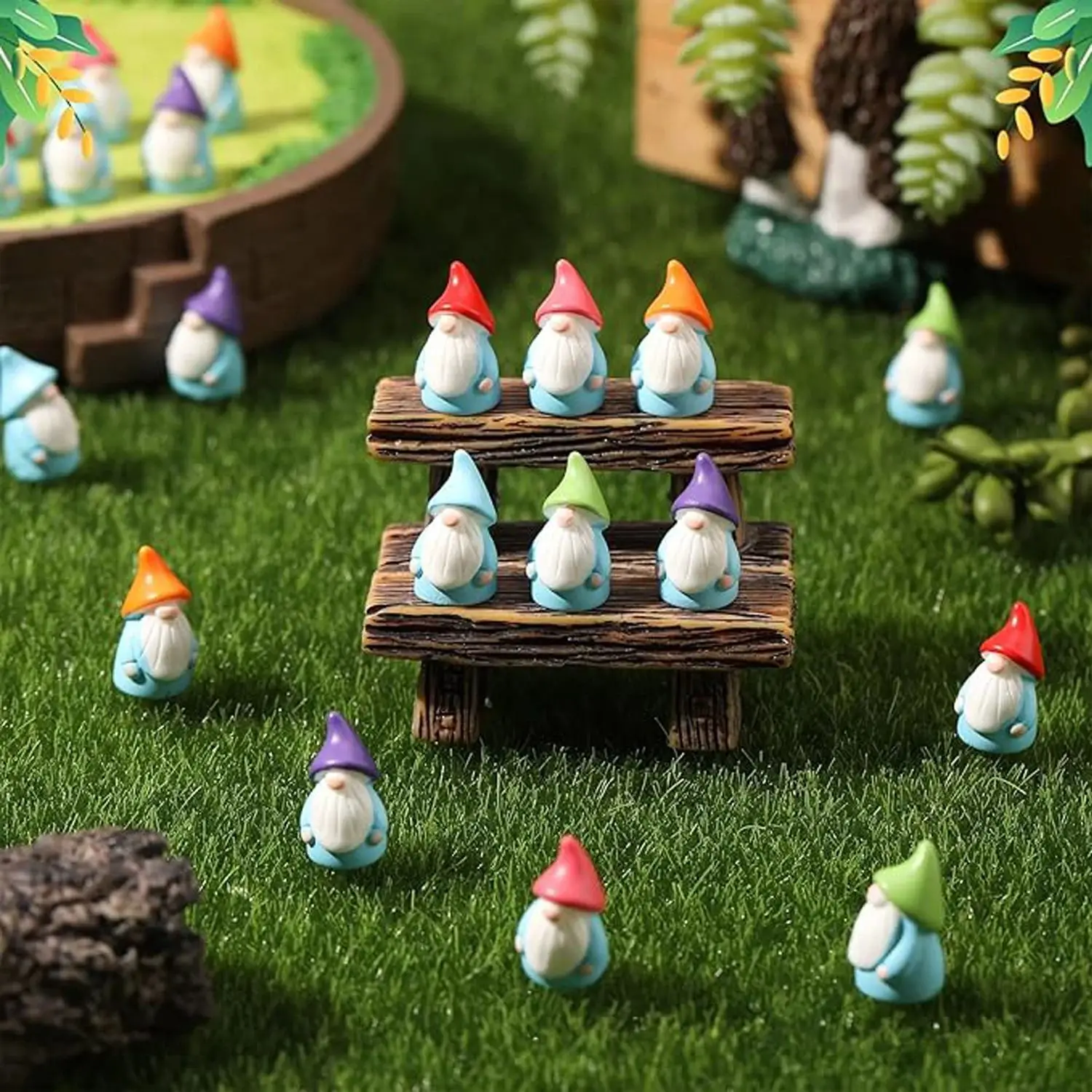 10/20/40/100pcs Mini Resin Gnomes Statues Ornaments Random Color Cute Fairy Miniature Gnome Figurines For Miniature Garden