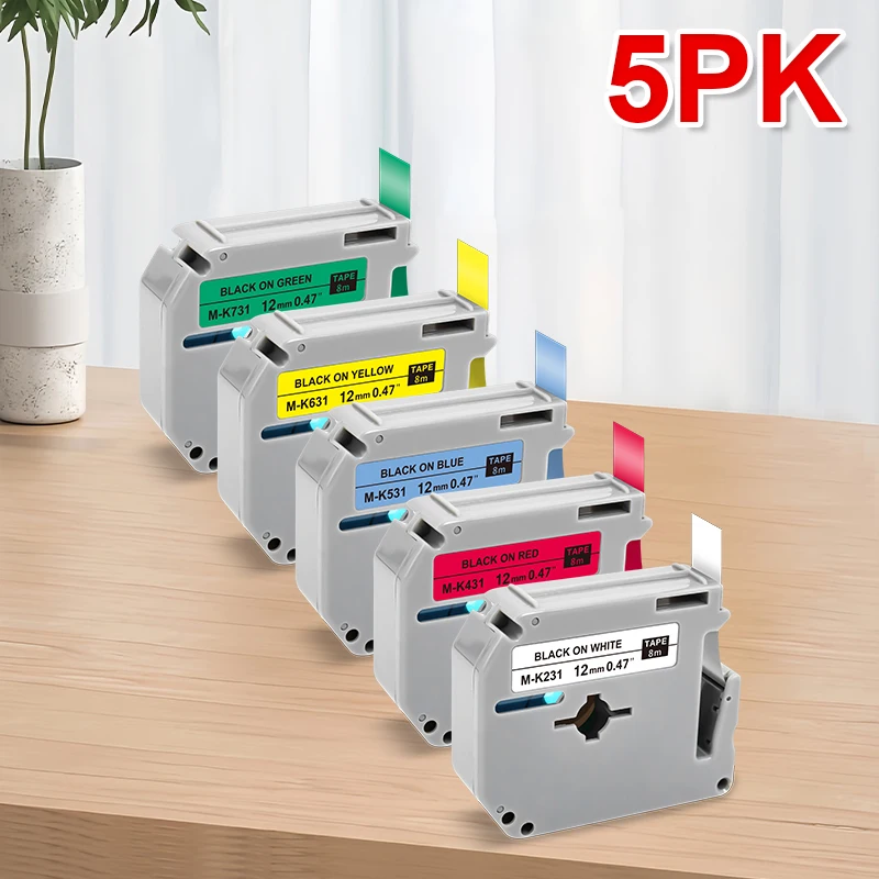 

5PK for Brother MK231 MK431 MK531 MK631 MK731 12mm 0.47 Inch Multi Color Label Compatible Brother PT Label Maker PT-65 PT-80