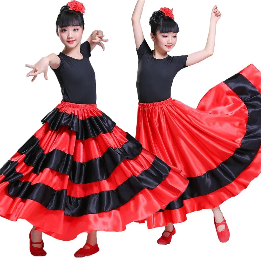 Saia Espanhola de Flamenco para Mulheres e Meninas, Performance de Chorus Chorus, Saia Cigana, Vestidos Taurinos Vermelhos, Flamengo