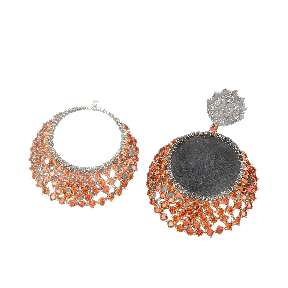 

Gorgeous Full Paved Zircon Round Emerald Earrings Women High-End Statement Dangle Earrings for Wedding Party Premium Jewelry Gif