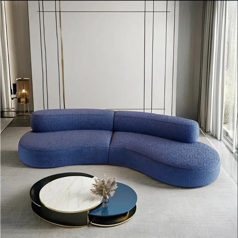 Beige Minimalist Velvet Curved Sofa Multi-Seat S-Shaped Lounge for Living Room Exhibition Hall