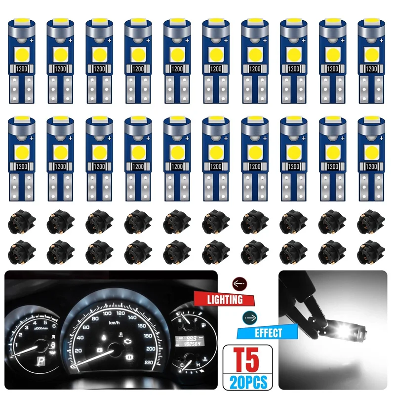 20Pcs 12V Canbus T5 58 74 286 W1.2W 3030 LED 3SMD Wedge LED Light Car Dashboard Instrument Panel Lamp Bulb