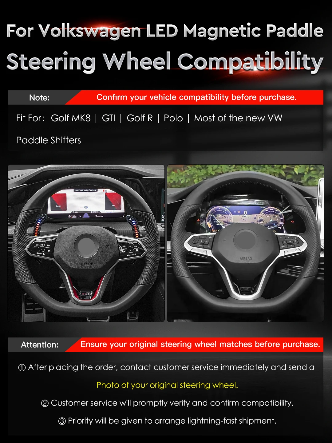 MC LED Aluminum Alloy Carbon Fiber Magnetic Paddle Shifters for Volkswagen MK8 Magnetic Paddle Shifter Various Colors