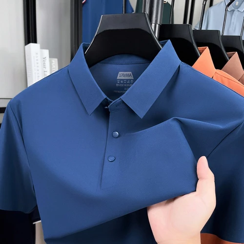 Imagen 1 del producto Polo sin costuras para hombre: mezcla de nailon y spandex transpirable, cuello reforzado y botones a juego (12 colores, M-4XL)