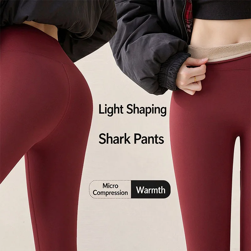 New Red Sharkskin Pants Women Winter Thicken Fleece Lined Warm Leggings Large Size Tight Elasticity Plus Velvet Yoga Leggings