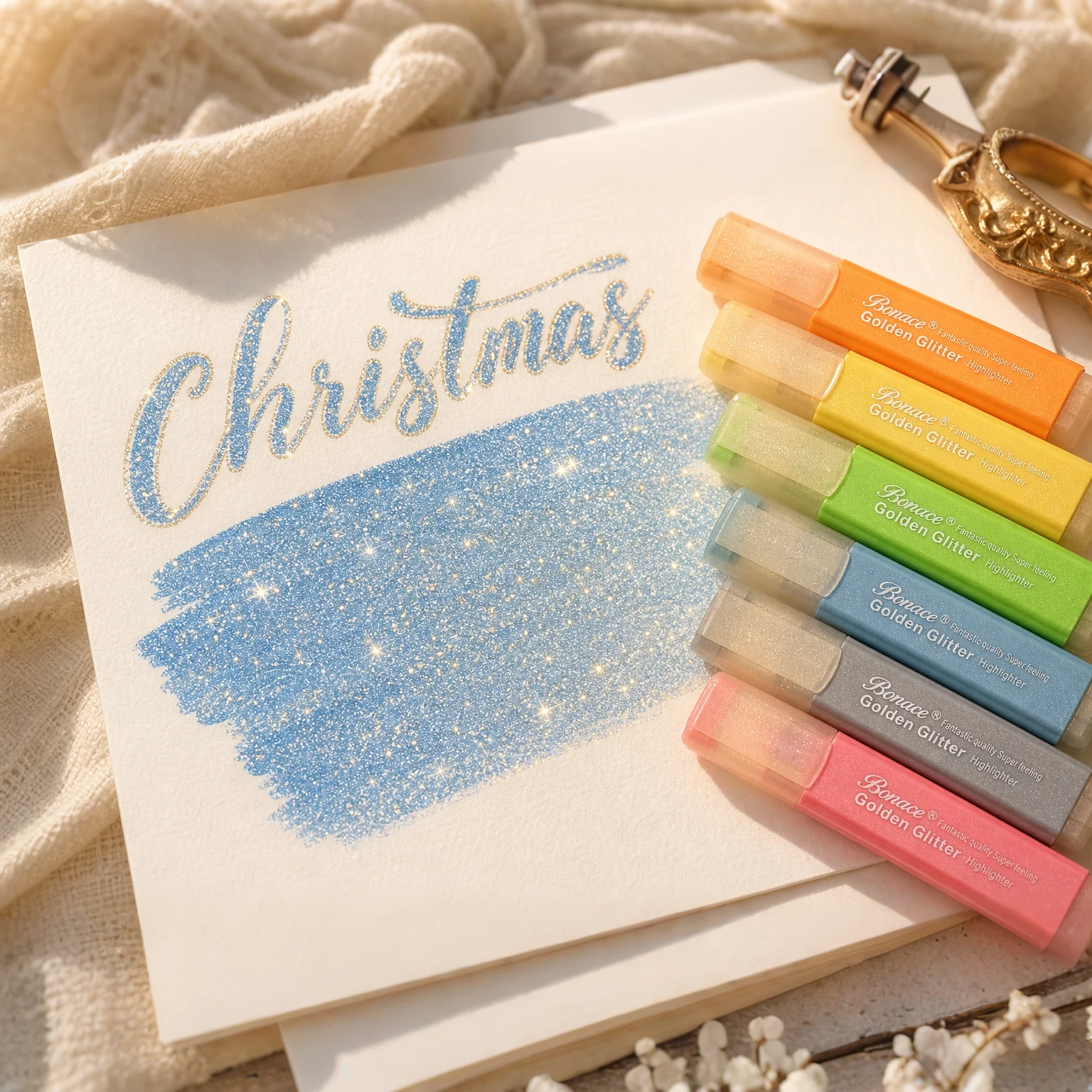 6Pcs Glitter Highlighter Pens Chisel Tip - Sparkle Fluorescent Marker Set for School Office Supplies Journaling Notes