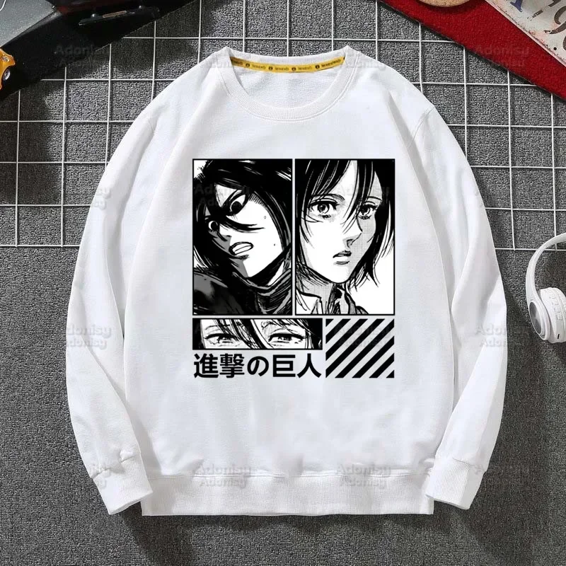 Atak na tytana bluzy polarowe Harajuku Streetwear jesienno-wiosenna Shingeki No Kyojin Anime sweter z okrągłym dekoltem z kapturem męskie