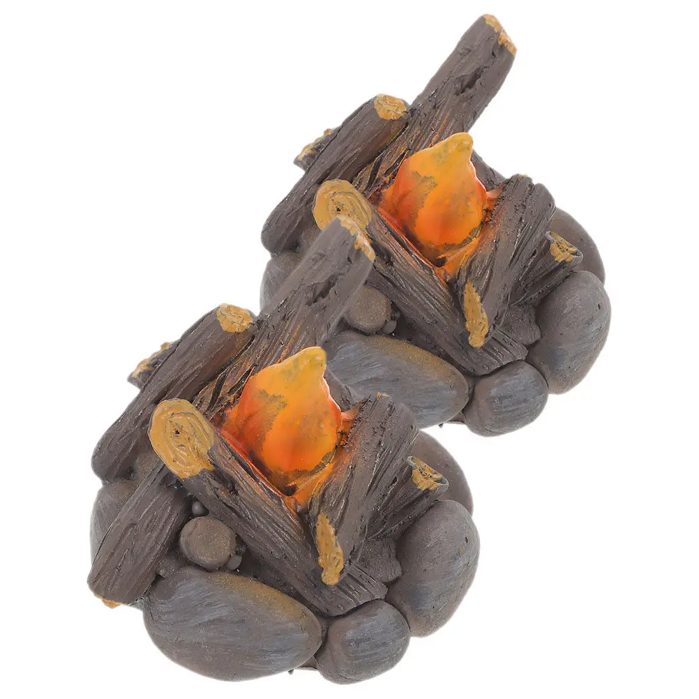 2Pcs Meticulously Crafted Mini Bonfire Decoration Resin Iron Material for Micro Landscape Outdoor Garden Lawn Flower Pot Fake