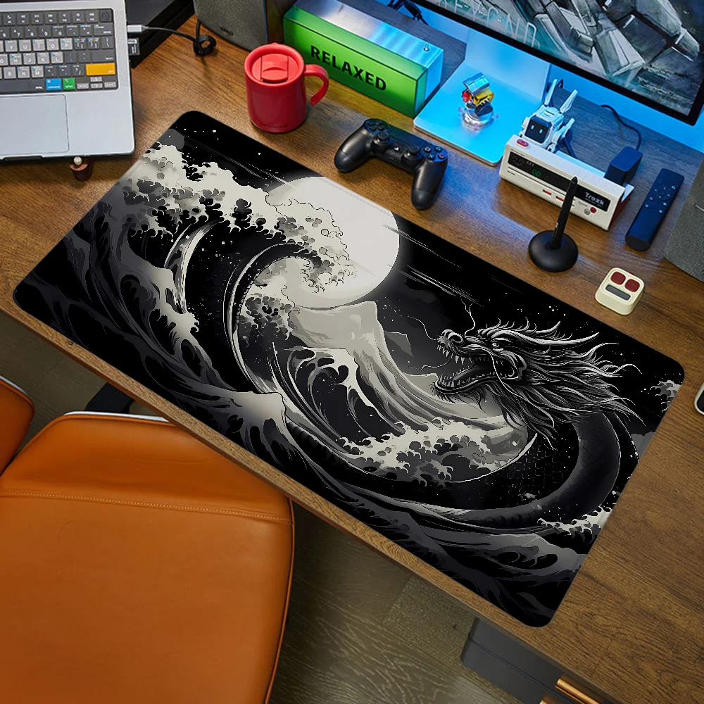 Mousepad 900x400 Black Japanese Dragon Large Mouse Pad Xxl Gaming Accessories Mouse Mat Rubber Pc Gamer Keyboard Pad