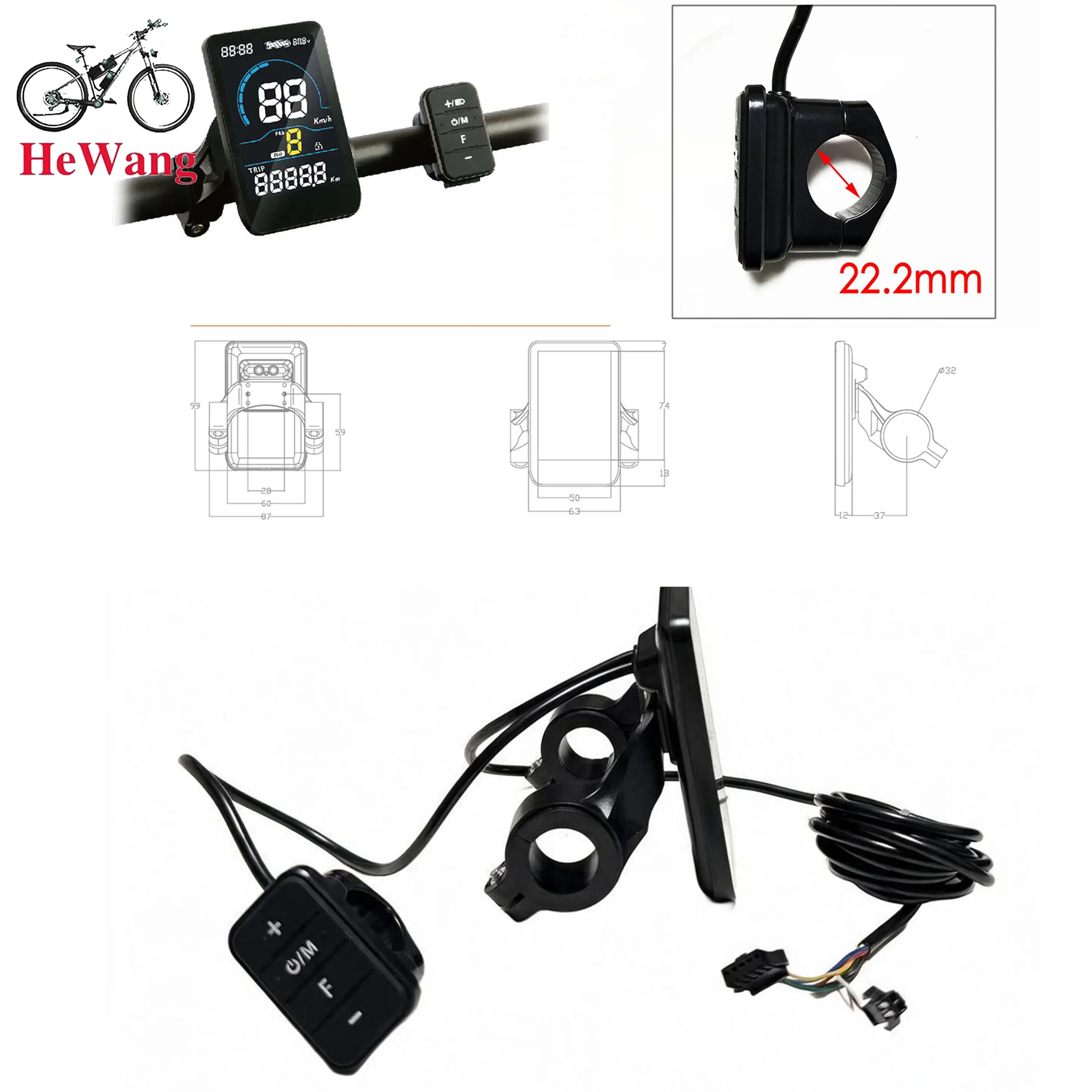 24V 36V 48V 52V 60V 72V E-Bike LCD Color Display Control Panel 5+2Pin for UART No.2 Communication Protocol E-Scooter E-Bicycle