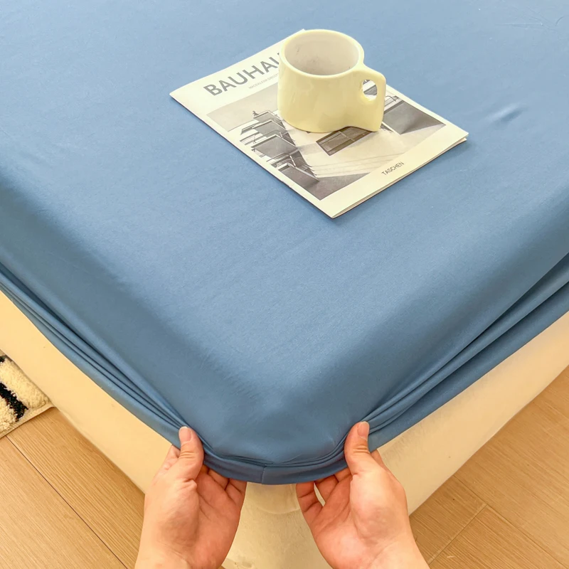 Picture 3: Soft Fitted Bed Sheet with Elastic Band Solid Color Mattress Cover for Single Double King Queen Bed 100/140/150/160/180/200cm