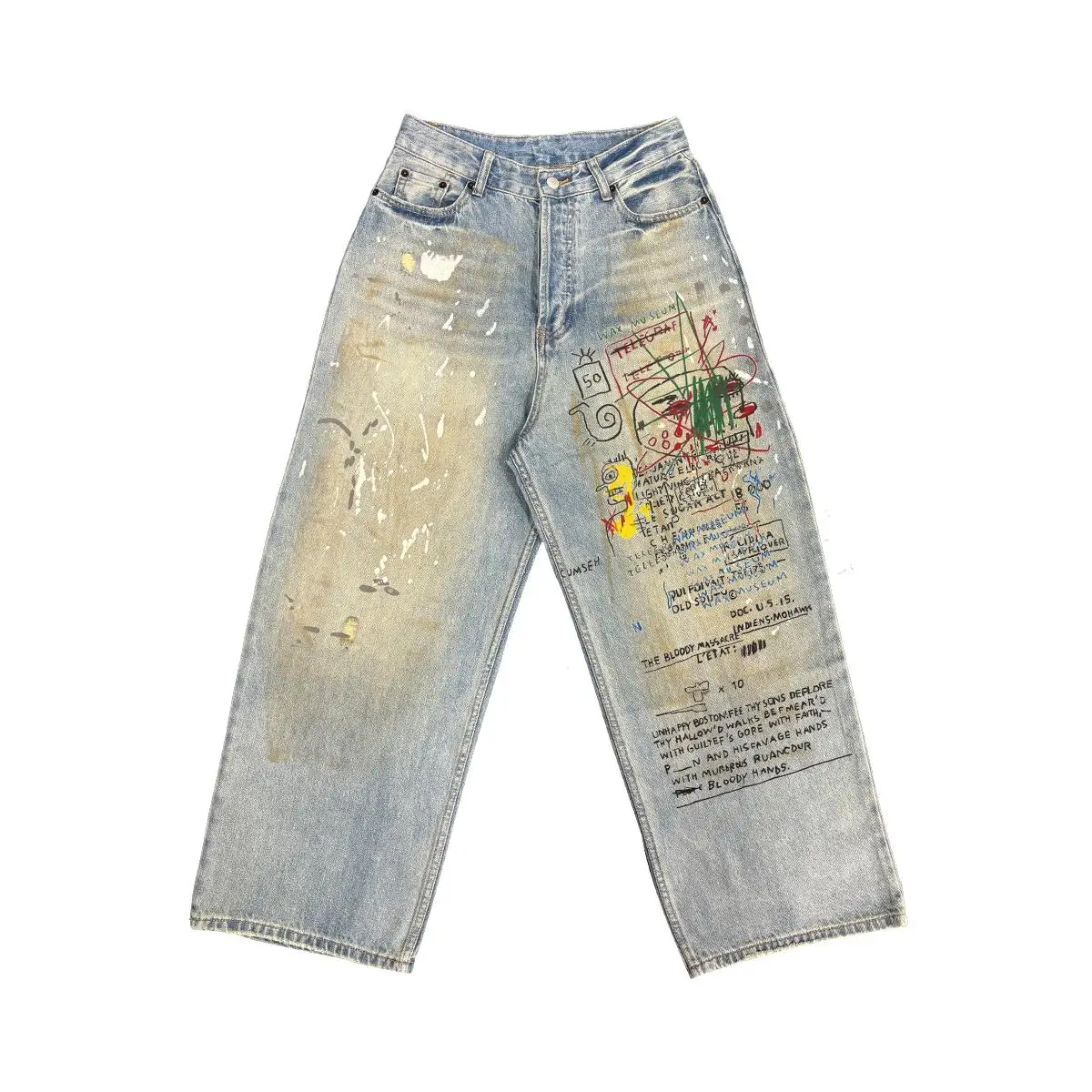  Graffiti Oversize Jeans for Couples Comfortable Loose Fit Denim Pants by Wang Youbing Studio Fashionable Autumn Wear
