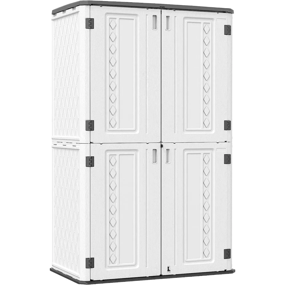 

4 X 2.5 X 6.6 Feet Outdoor Storage Shed, Waterproof Double Door Outdoor Storage Cabinet, 52 Cubic Feet Resin Vertical Tool Shed