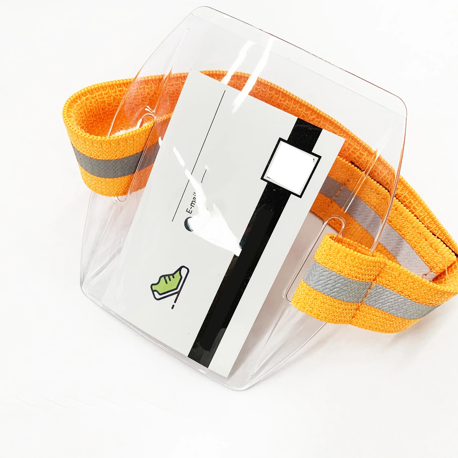 조절 가능한 탄성 스트랩 패스너가 있는 암밴드 사진 ID 배지 카드홀더, 작업 패스용 명확한 이름 태그 홀더, 2 개