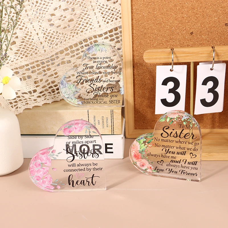 1 PCS New Clear Acrylic Love Heart Friendship Gift Home Decor Decorative Sign Gift For Sisters Desktop Ornament
