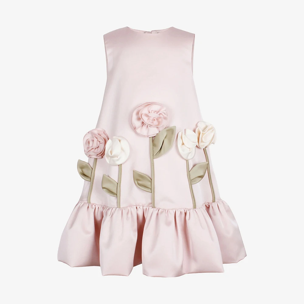 

Customized Girl's Party Dress for Birthday 3D Flowers Ruched A Line Modern Kid's Party Gowns Knee Length O Neck Children Dresses