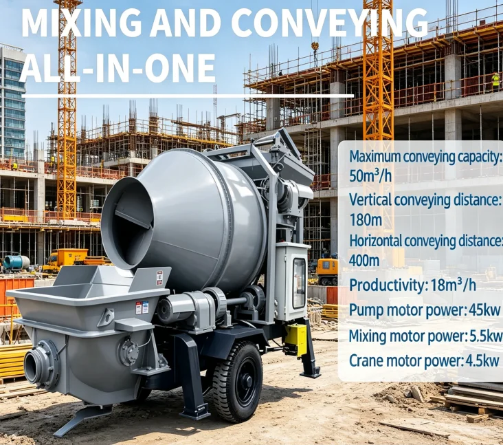 All-in-one Diesel Concrete Mixer Pump 30m³/h Output 10MPa Pumping Pressure 78kW Yuchai Engine