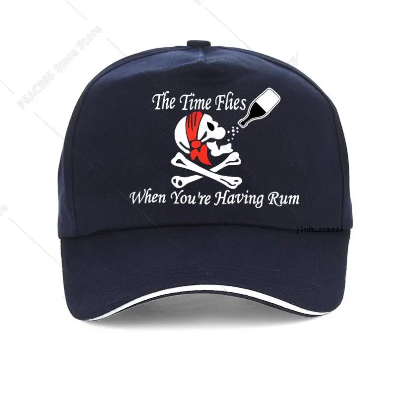 Funny Jolly Roger Skull Bone Drinking Men Hat The Time Flies When You Are Having Rum Pirate For Wine Bar Decoration Baseball Cap