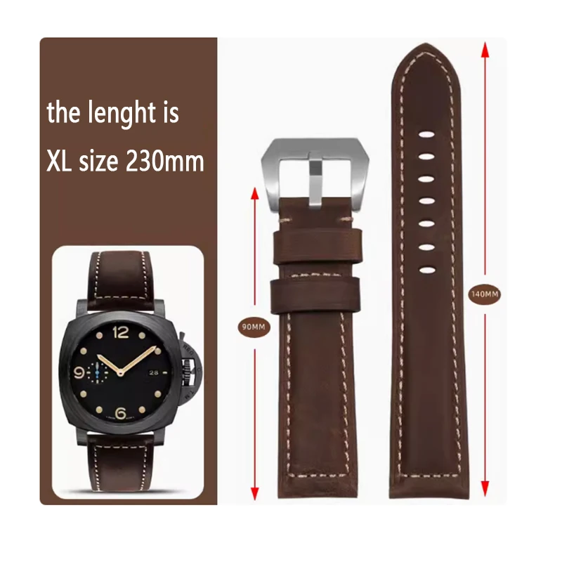 XL extended lenght 140+90mm leather watch strap for Panerai DIESEL Watchband 20 22mm 24mm Handmade Crazy Horse Leather band