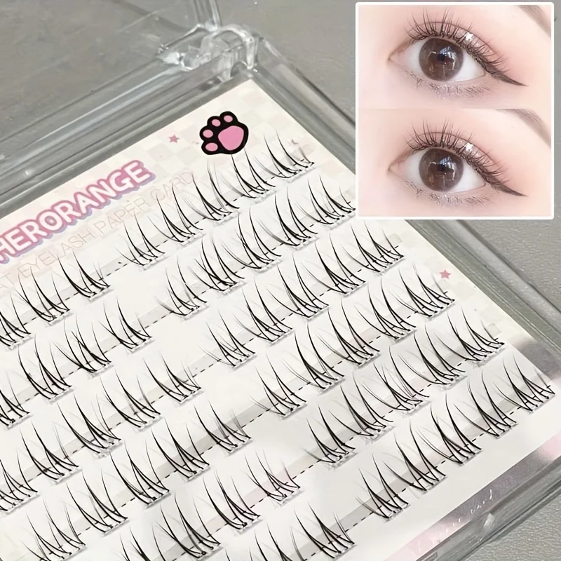 Herorange Pre-Glued Segmented False Lashes 60Pcs 10-13mm C Curl Japanese-Korean Style No-Removal Realistic Lashes for Daily & Makeup