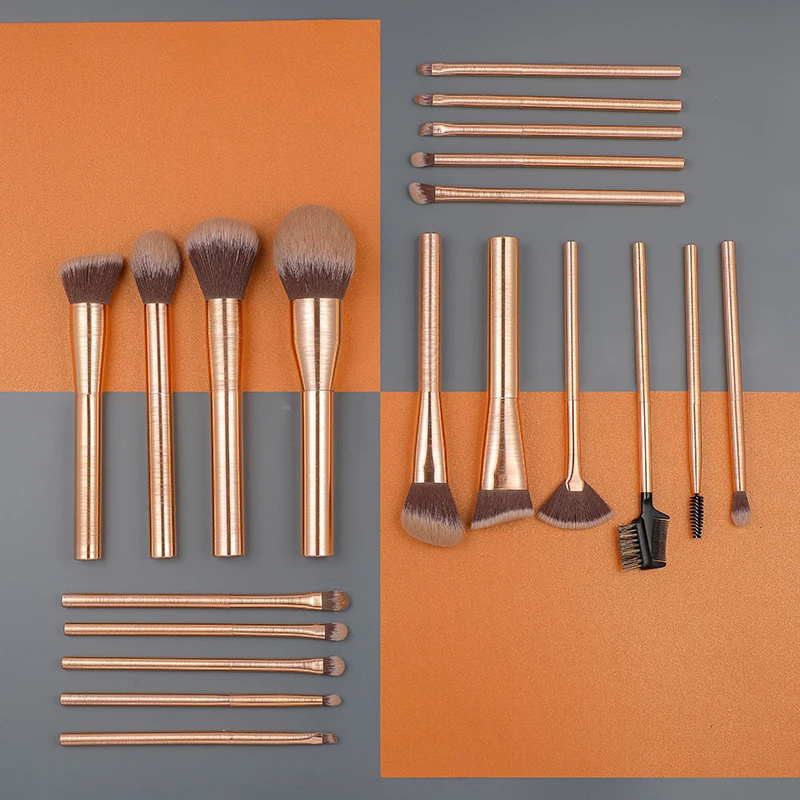 15-teiliges hochwertiges professionelles Make-up-Pinsel-Set für Schönheit, Kosmetik, Premium-Synthetik, Roségold, Aluminiumgriff, Gesichts- und Augenpinsel-Set