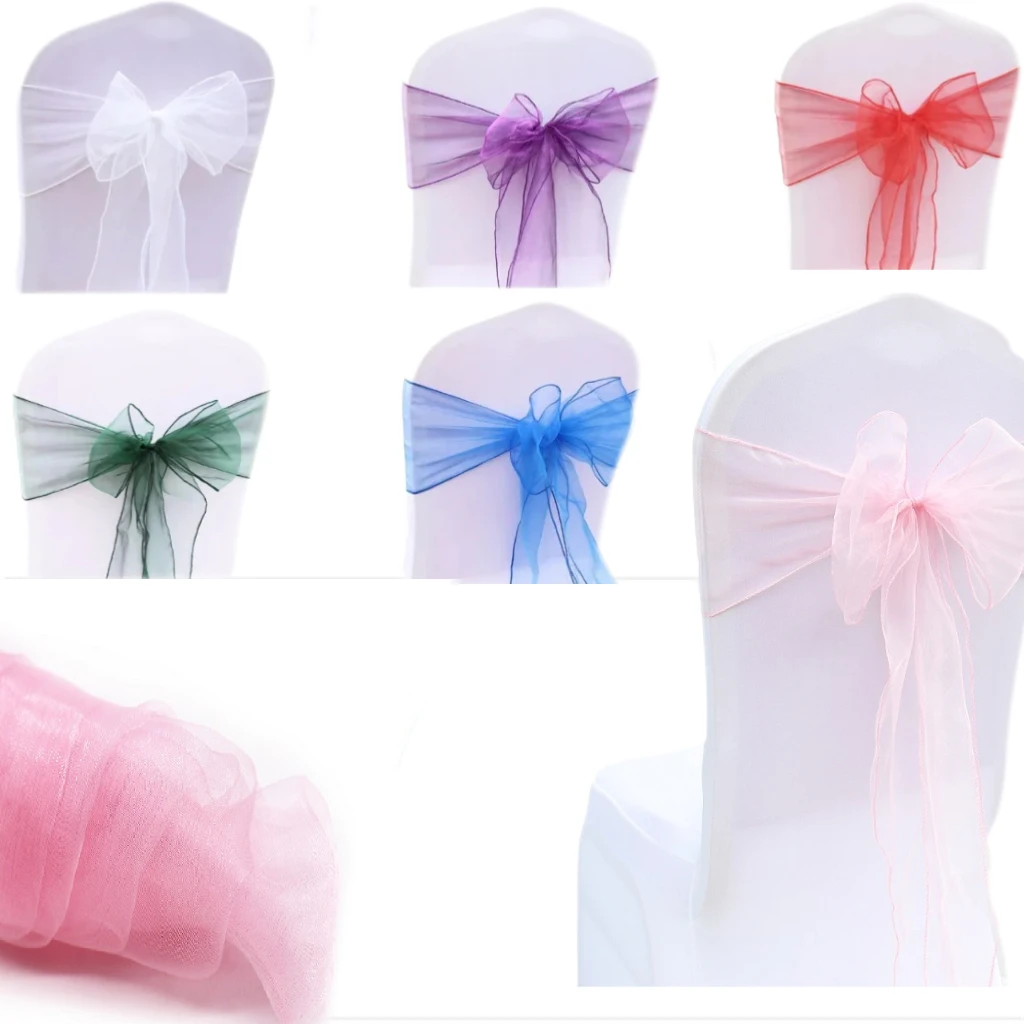 Organza Chair Sashes Wedding Decoration Knot Bands Chair Bows for Chrismas Event Party Chair Sashes Decor Supplies10/50/100pcs