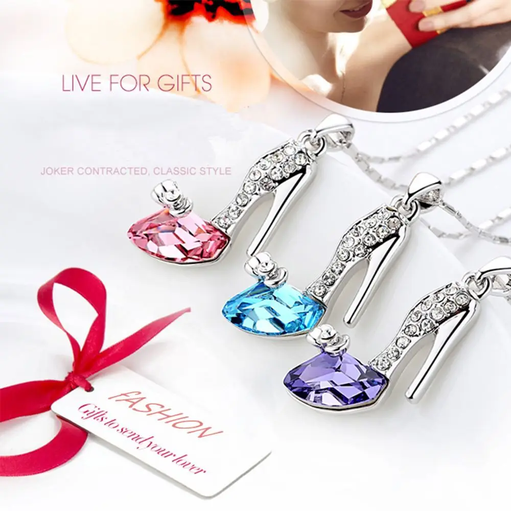 Day Clavicle Slipper Valentine's Heel Fantasy Shoe Charm Shoes Jewelry Hot Statement Pendant Crystal Necklace High