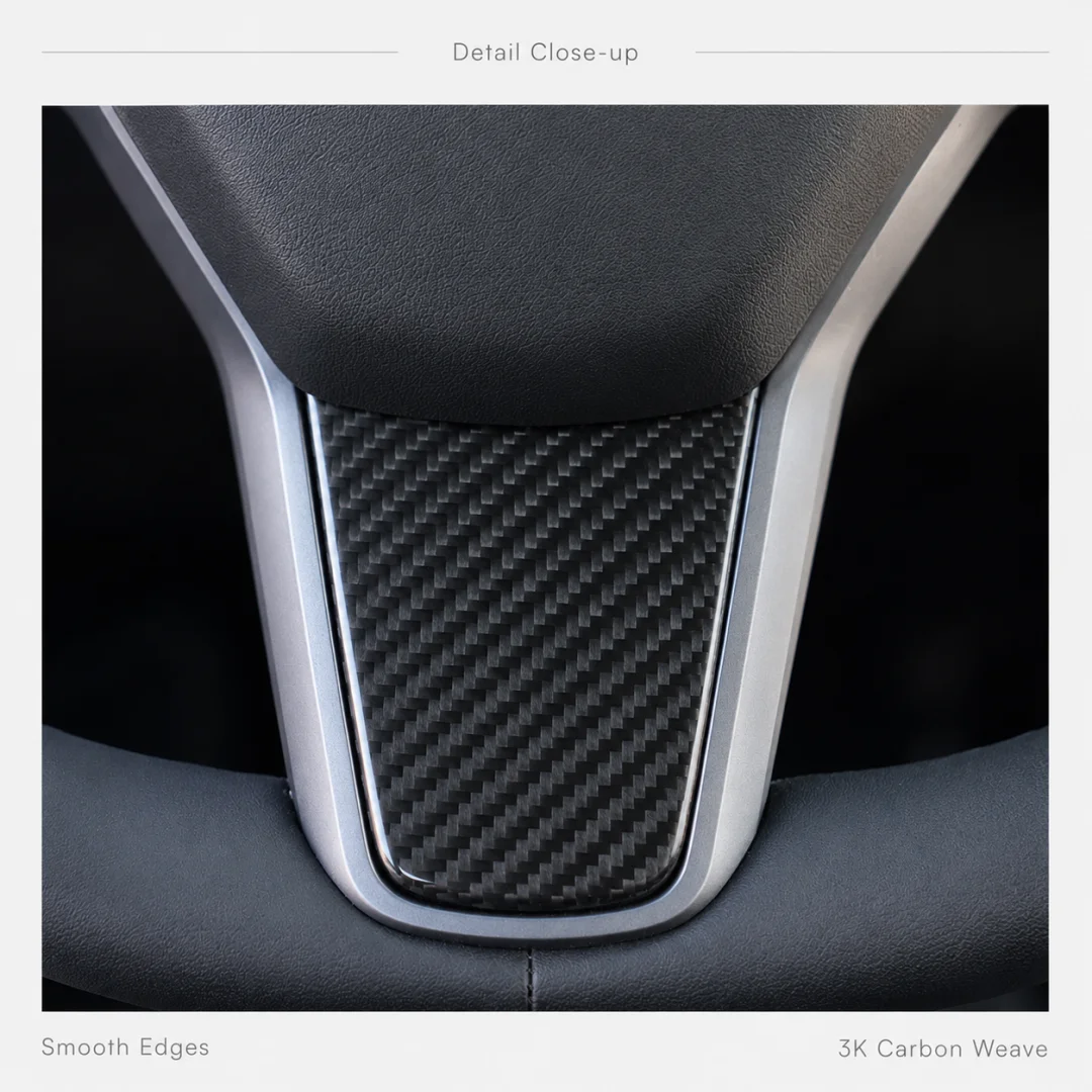 For Tesla Model 3 Model Y Carbon Fiber Steering Wheel Trim Cover 3PCS Dry Carbon Fiber Interior Decoration Glossy Matte - view 6