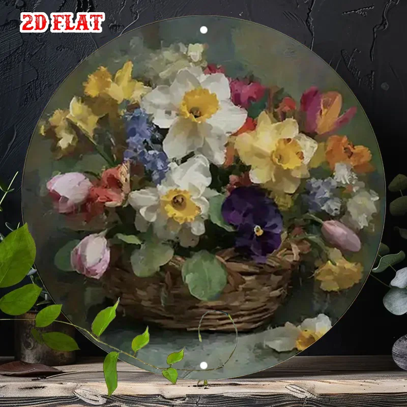 CIFBUY Vintage Floral Bouquet Round Aluminum Wall Art Waterproof Rustic Farmhouse Decor for Home Garage Cafe Restaurant