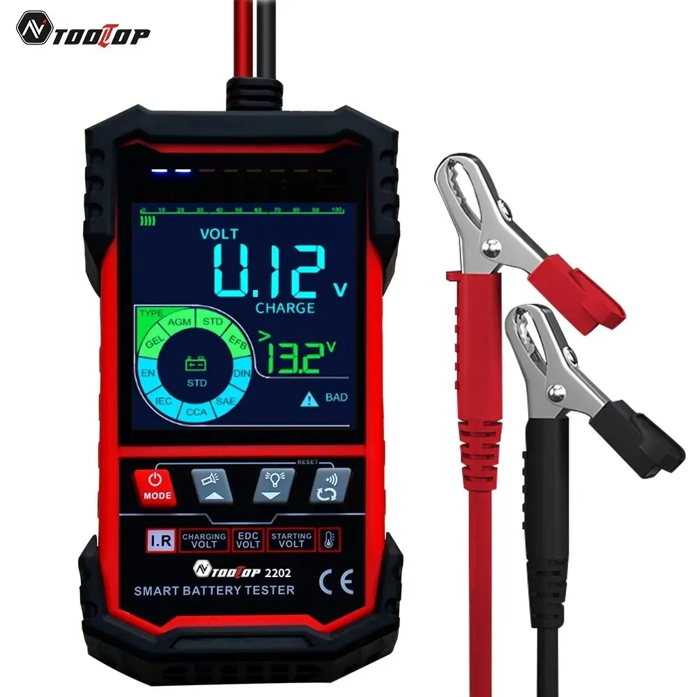 TOOLTOP 12V 24V Car Battery Tester Internal Resistance Load Discharge Current Test 3.2 Inch Color Screen Auto Diagnostic Tools