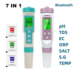 Blue-tooth Digital 7 in 1 pH Meter PH/TDS/EC/ORP/Salinity /SG/TEMP Meter Water Quality Monitor Tester Drinking Water Aquariums