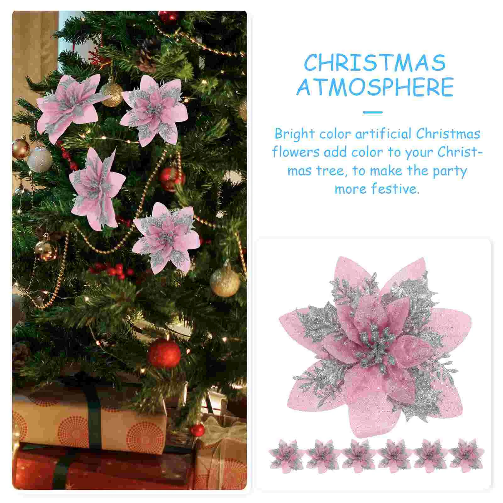 12 ชิ้นตกแต่งต้นคริสต์มาส Poinsettia ดอกไม้คลิปดอกไม้ประดิษฐ์เครื่องประดับคริสต์มาส