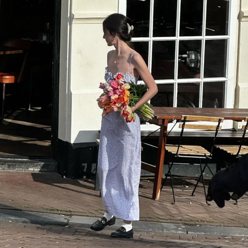 Robe à bretelles florale pour femmes, col Slash, plis, ample, dos nu, Slim Fit, hauts à la mode, jupe crayon longue, nouvelle collection 2025