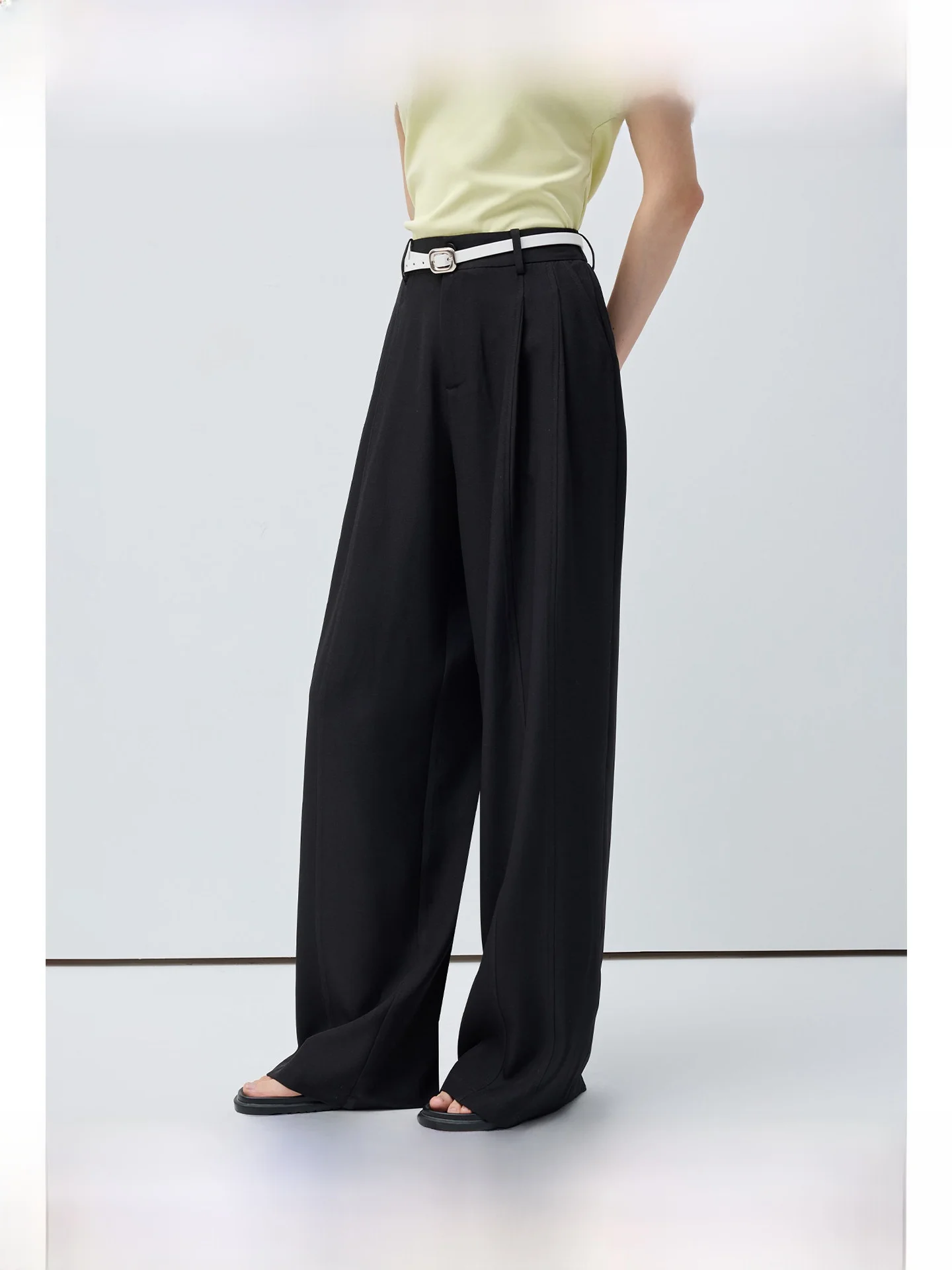 Ele plus Size Women's Casual Pants Drapey Elastic Wide Leg Spring Slimming High Waist Casual Sle for Plump Ladies