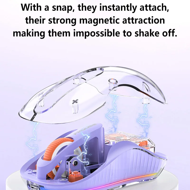 M333 Transparent Mouse for Women RGB Breathing Light Tri-Mode Bluetooth Rechargeable Wireless Cute Mouse for iPad Laptop