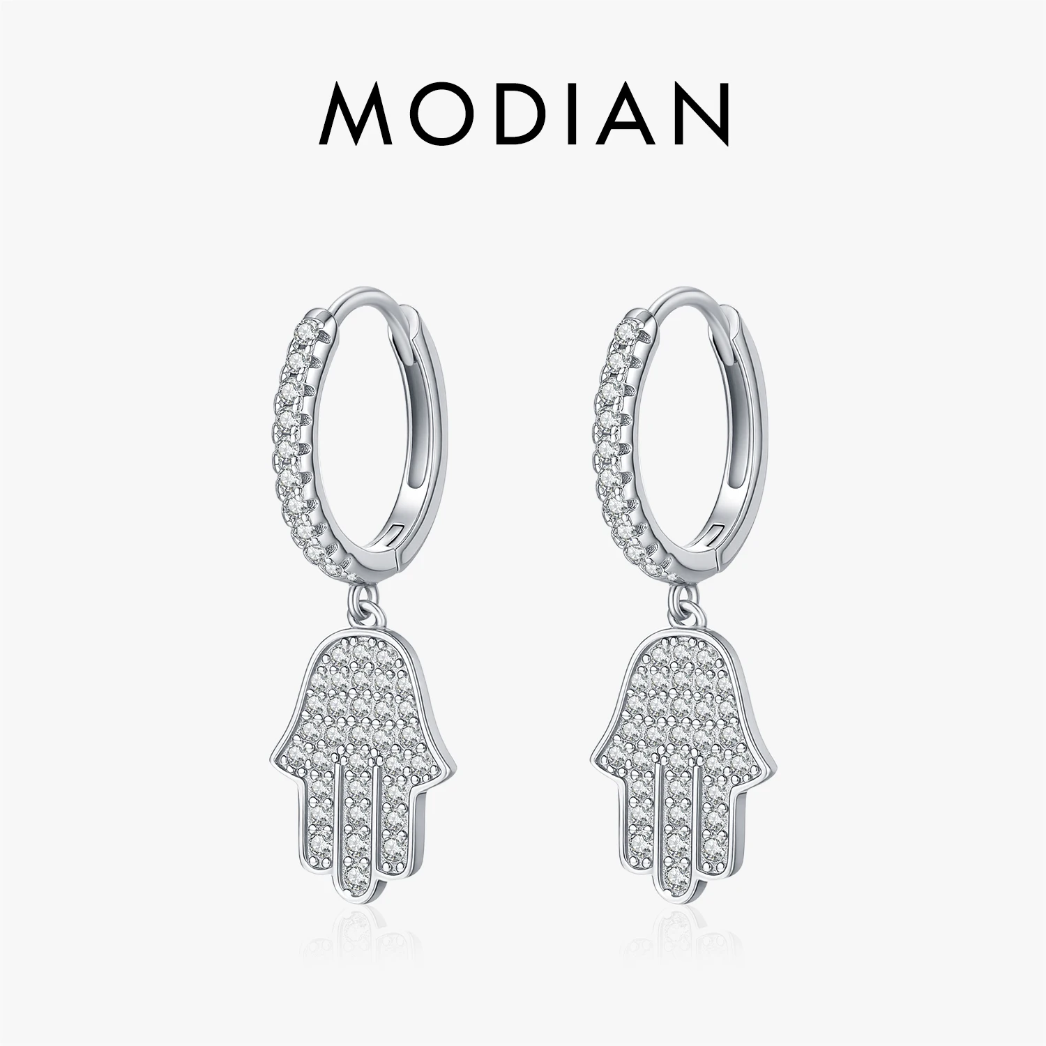 

MODIAN 925 Sterling Silver Sparkle Clear CZ Ear Buckle Simple Palm Swings Hoop Earrings For Women Fine Jewelry