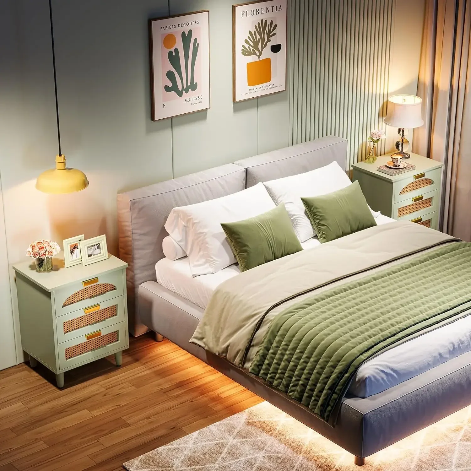 A Mesita  noche  ratán para dormitorio y sala de estar, mesitae noche lateral granja de 3 cajones, mesita  noche de acento