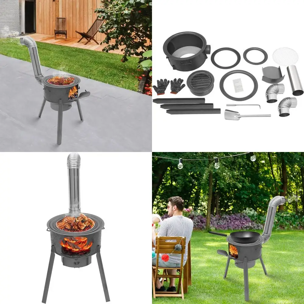 

Portable Camping Stove with 3 Wok Rings, Grill Rack, and Compatible Cookware for Outdoor Adventures