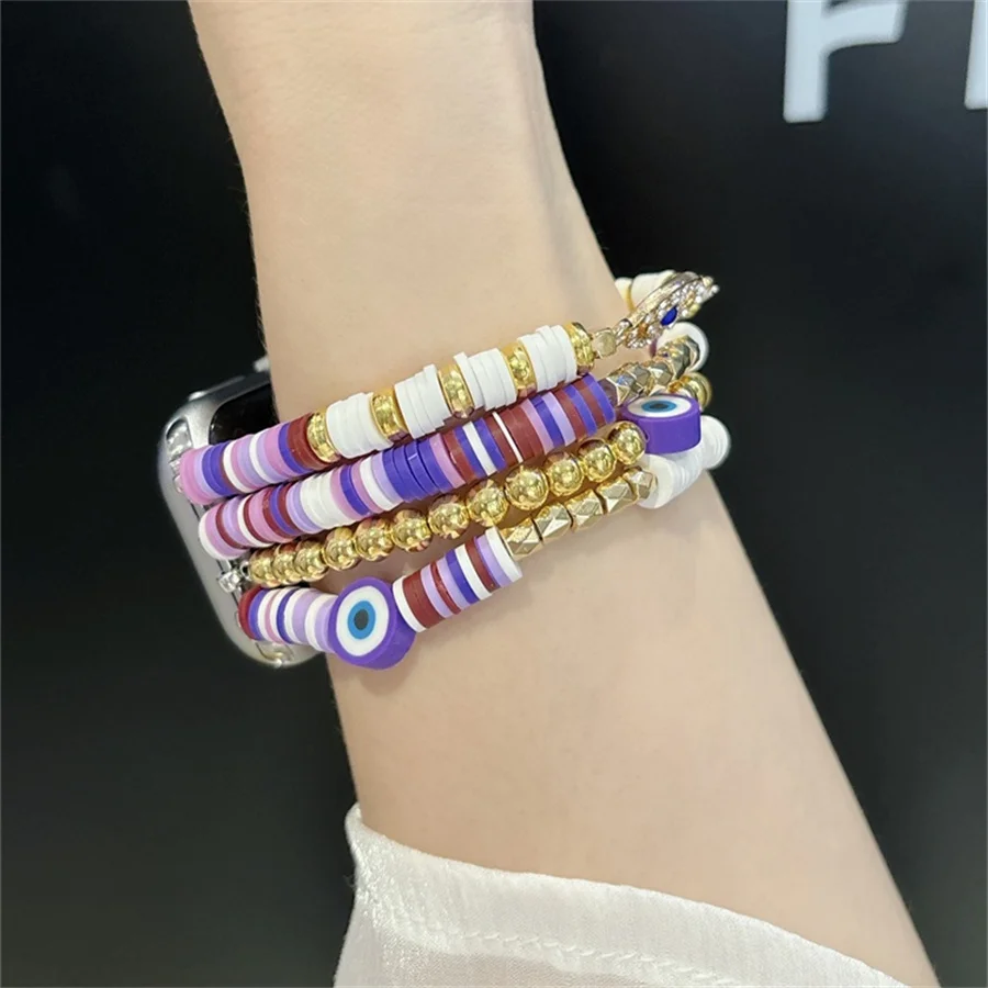 Bohemian bead bracelet compatible with iWatch strap 38mm 40mm 41mm 42mm 44mm 45mm 49mm for women, fashionable handmade elastic s