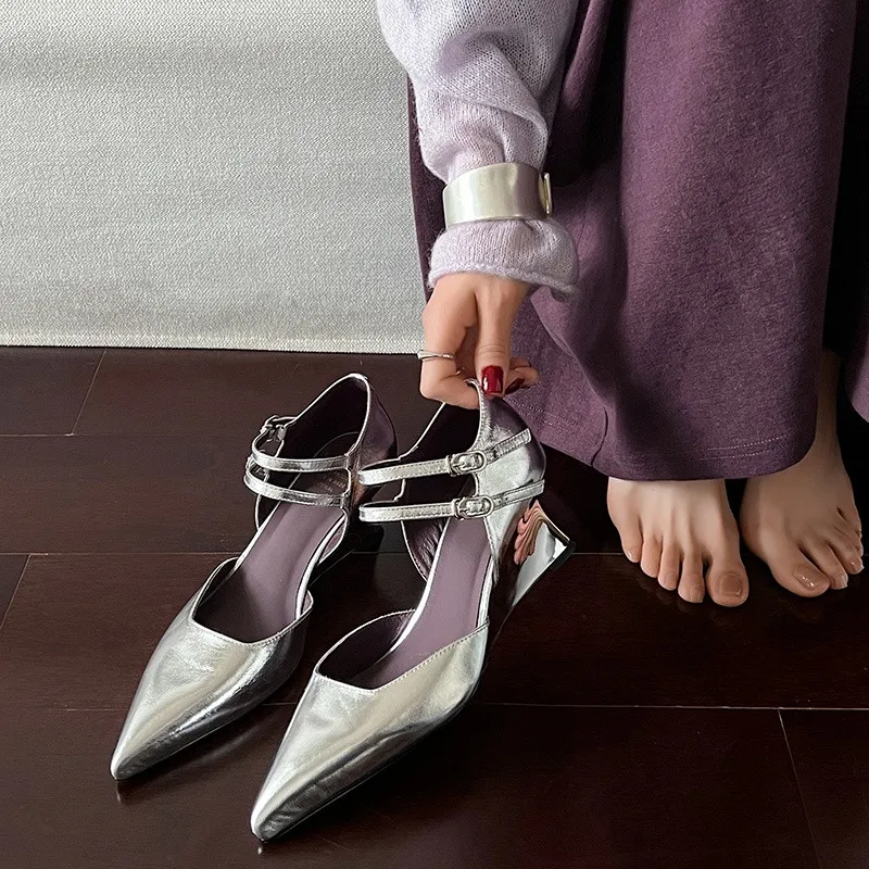 

MKKHOU модные туфли-лодочки, новые высококачественные туфли из натуральной кожи с острым наклонным каблуком, обувь Мэри Джейн, пригородная женская обувь