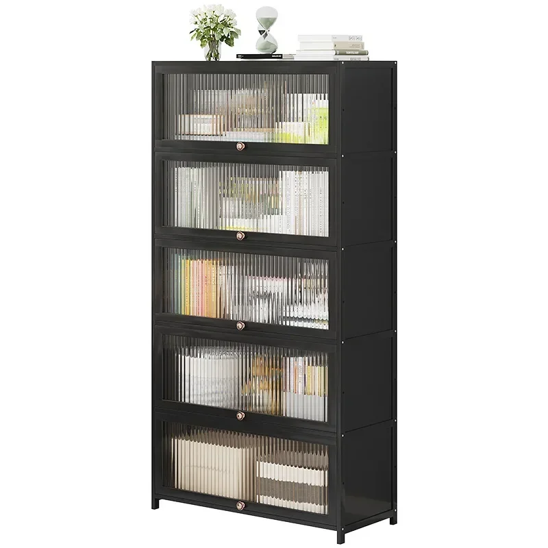 

Children's bookcase Household multi-layer floor-to-ceiling with glass door against wall Transparent shelf